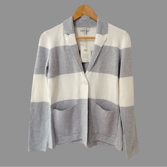 KINROSS Cashmere V-Neck Collared Button Long Sleeve Stripe Cardigan S NWT - Picture 1 of 6